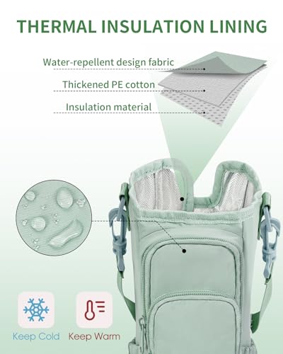 Sportsnew 40oz Green Crossbody Water Bottle Holder with Insulation & Pockets