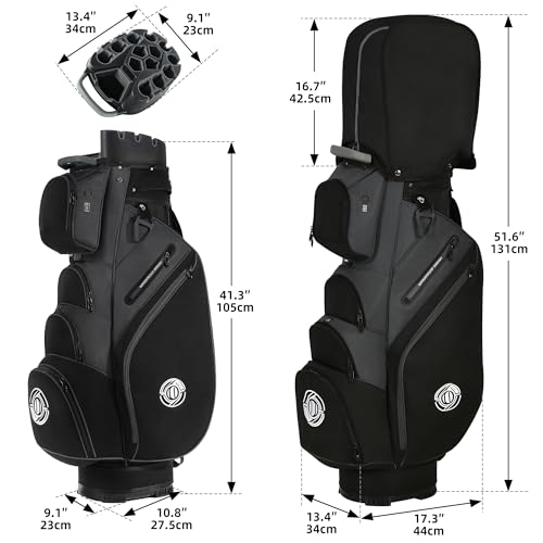 Golf Cart Bag - 14 Way Molded Lock Top with Full-Length Dividers - Grey and Black