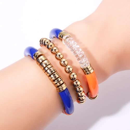 Game Day Bracelet Set - Beaded Stretch Bracelets - Blue & Orange