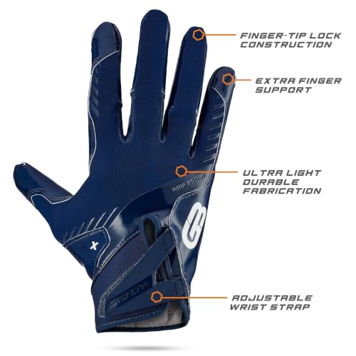 Grip Boost Stealth 6.0 Boost+ Football Gloves Navy Large – Adult/Youth Wide Receiver