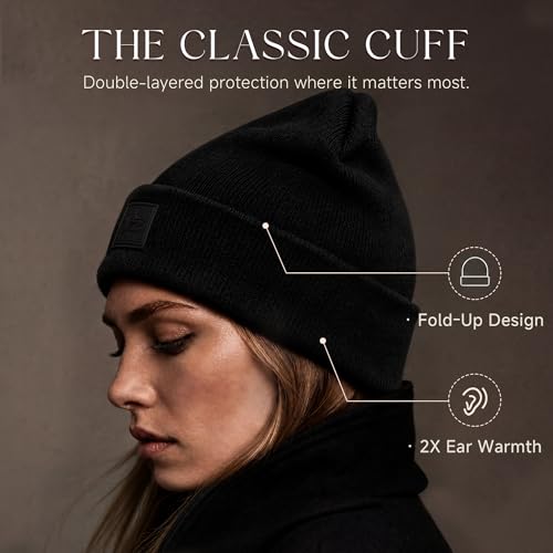 2THESTARS Winter Beanie for Men & Women – Black Heavyweight Knit Cuffed Hat