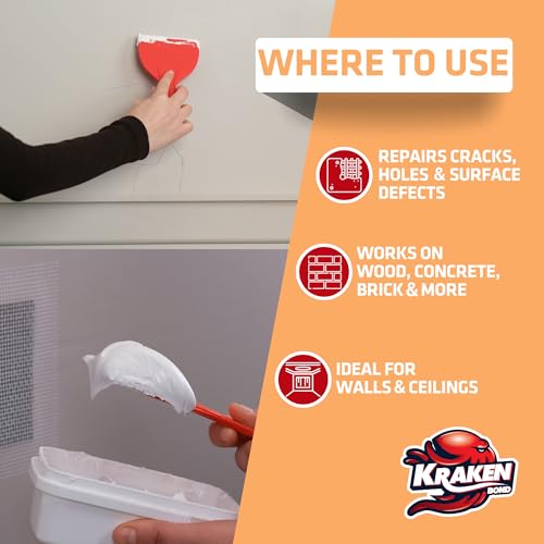 Kraken Bond Drywall Patch Repair Kit - (2x8 fl.oz.) Easy to Use Wall Patch Repair Kit for Drywall Hole & Cracks, Includes Aluminum Self-Adhesive Patch, Grit Sandpaper, Plastic Putty Knife, 2 Pack