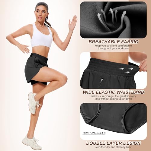 BALENNZ Women's Athletic Shorts 5 Pack - Pockets, Running & Workout, Medium, Black/Navy/Dark Grey/Light Grey