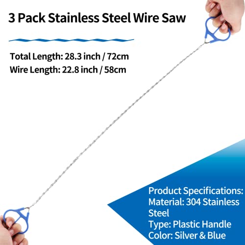 3 Pack Stainless Steel Wire Saw with Plastic Handle - 28.3"