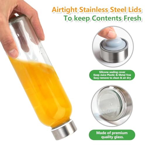 Zukro 18 oz Glass Water Bottles with Stainless Steel Leak-Proof Lids - 12 Pack