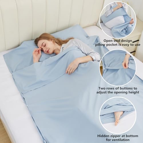 RHINSBENF Blue 47.2 x 82.7 Inch Ultralight Travel Sleeping Bag Liner
