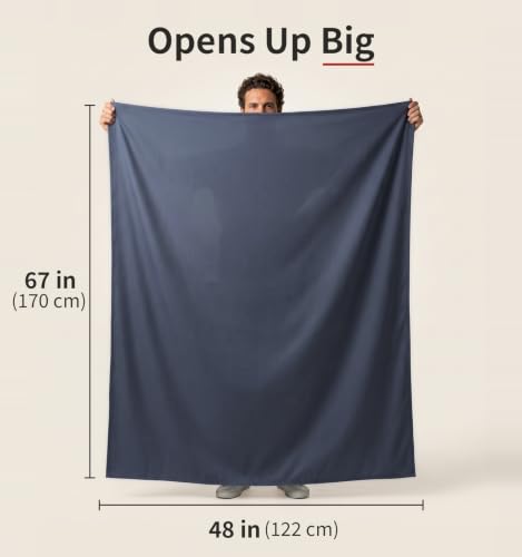 Litume Dark Blue Gray Velvet Travel Blanket for Airplane & Summer Use