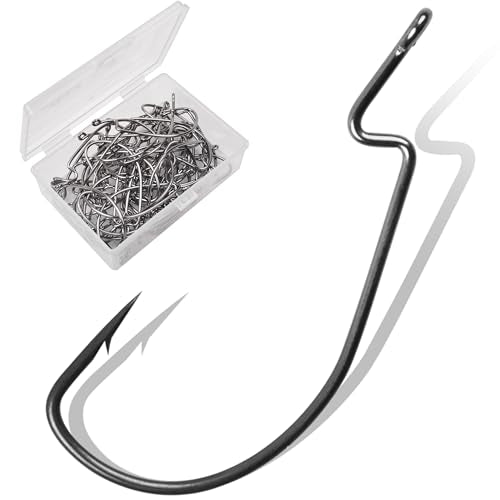 3X Strong Offset EWG Worm Hooks - 50PCS Size 5/0 for Bass Fishing