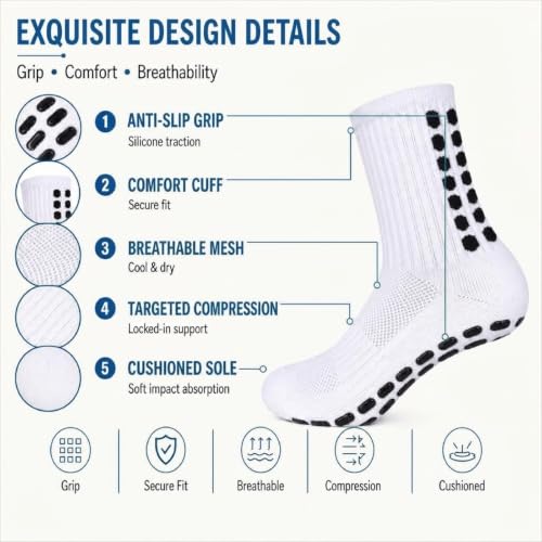 GEDOH Grip Soccer Socks Non-Slip Sports Grippy Socks for Football, Basketball, Yoga, Pilates - Black & White, Pack of 2/4/6