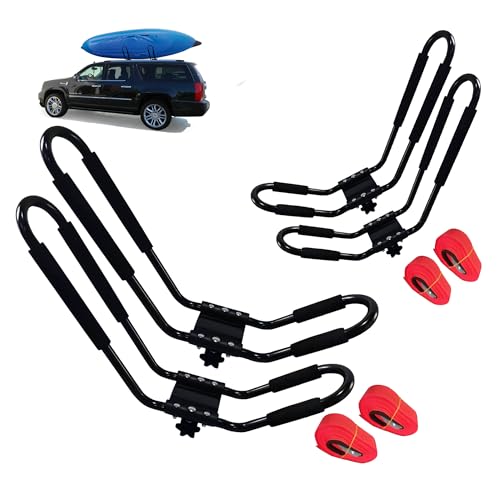 Universal Kayak J-Bar Roof Rack with Tie Down Straps - 4 Pcs