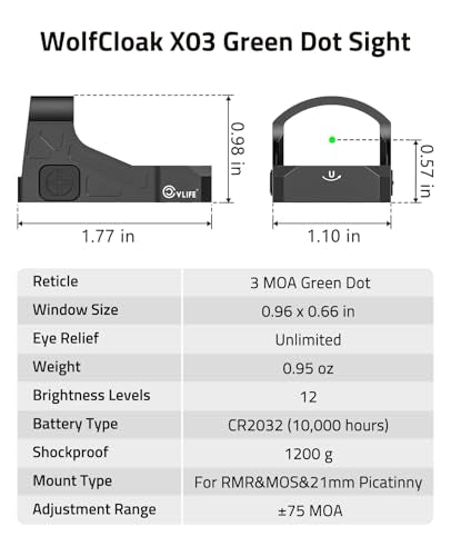 Green Dot Sight - WolfCloak X03 Motion Awake Reflex Sight for RMR Footprint