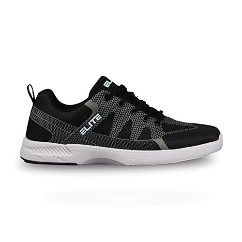 ELITE Men's Peak Bowling Shoes - 40% Lighter, Breathable Knit Uppers, Universal Soles - Size 10.5, Black/Grey