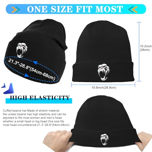 Black Knit Beanie Hat - Winter Warm Knitted Cap for Men & Women - Chimpanzee Roars