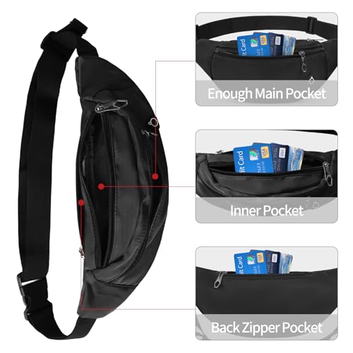 Frenou Water-Resistant Fanny Pack Women & Men Crossbody Bag Black Carbon
