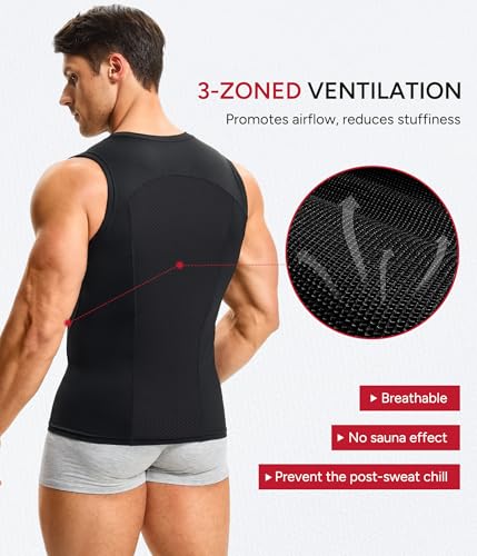 Compression Tank Top for Men - Sleeveless Workout Vest - Large, Black