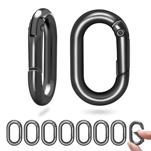10-Pack 1-Inch Oval Carabiner Clips - Metal Spring Hooks - Gunmetal Black