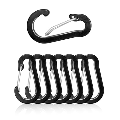 2-Inch Aluminum Carabiner Clips - 10-Piece Set - Small Black Keychain Hooks