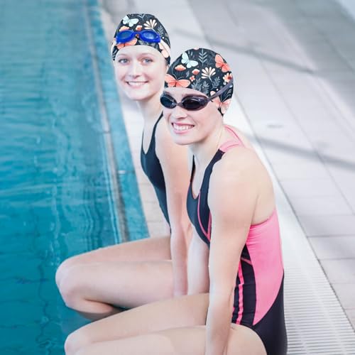 Fabric Swim Cap - Elastic and Breathable for Short Hair - R-3 Butterfly Flower