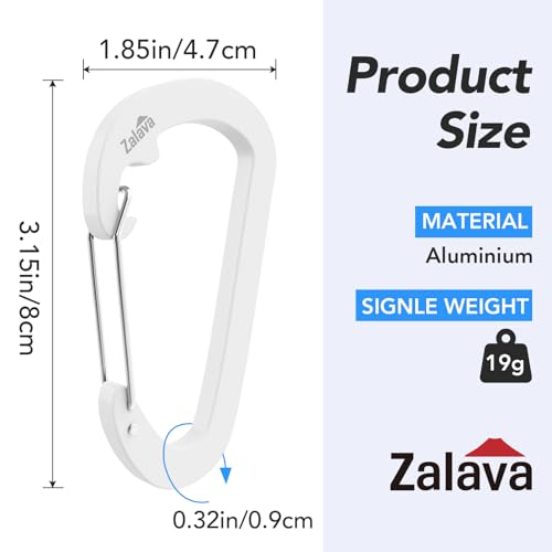 3-Inch Heavy Duty Aluminum Carabiner Clips - 6 Pack, White