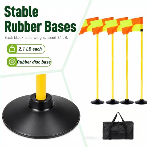 Soccer Corner Flags Set - 4 Flags with 5 FT Adjustable Poles & Rubber Bases