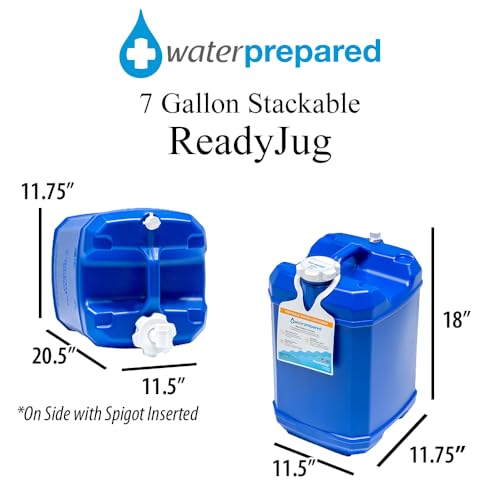 WaterPrepared 7 Gallon ReadyJug Emergency Water Tank with Spigot - Blue, Pack of 1 (896 Ounces)