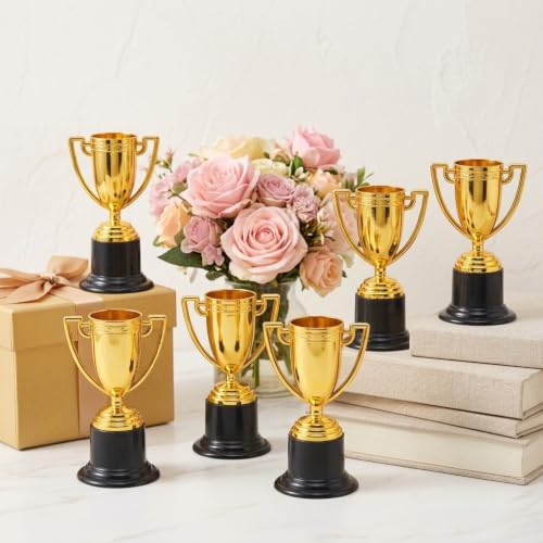 Mini Trophy Cups Set - 6 Pcs Gold 4-Inch Plastic Awards for Parties