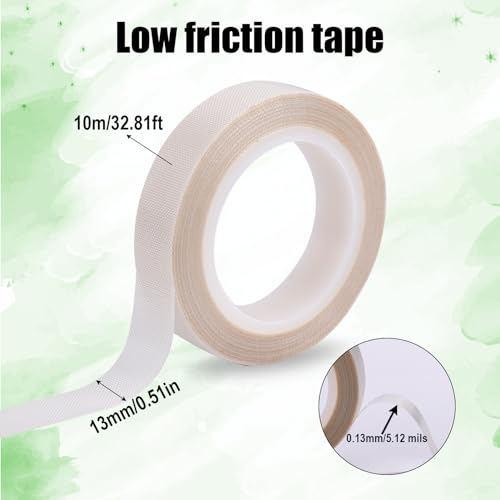 2 Rolls 0.51inx32.81ft PTFE Low Friction Tapes, Drawer Slide Glide Tape Abrasion Squeak Resistant Surface Protection Tape for Wood Drawer Cabinet Curtain Furniture(White)