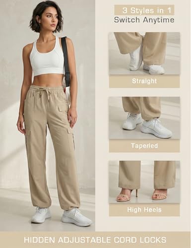 Women's Khaki Cargo Hiking Pants 30-Inch Inseam Quick Dry Outdoor Travel Utility Pants