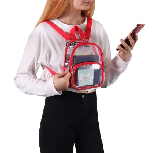 Clear Mini Backpack - Stadium Approved 7.5 x 2.8 x 9 Inches - Red