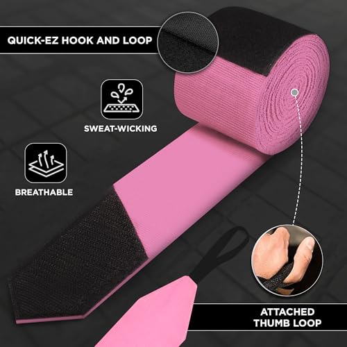 WYOX Pink 4.5m Boxing Hand Wraps for Men & Women - Muay Thai, MMA, Kickboxing