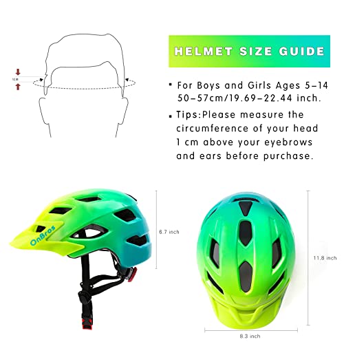 OnBros Kids Bike Helmet Boys Girls Youth Visor Adjustable 50-57CM A-Green-HOT
