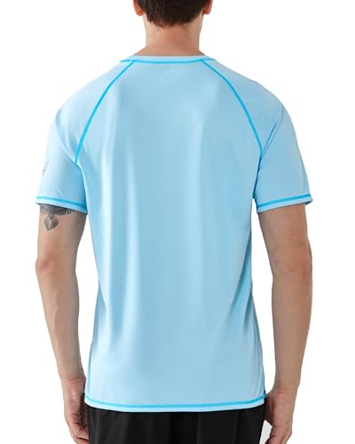 Men's UPF 50+ Short Sleeve Swim Shirt - Light Blue, X-Large