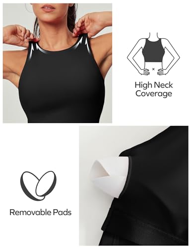 Ewedoos Black Longline Sports Tank Top with Built-in Padded Bra - Medium