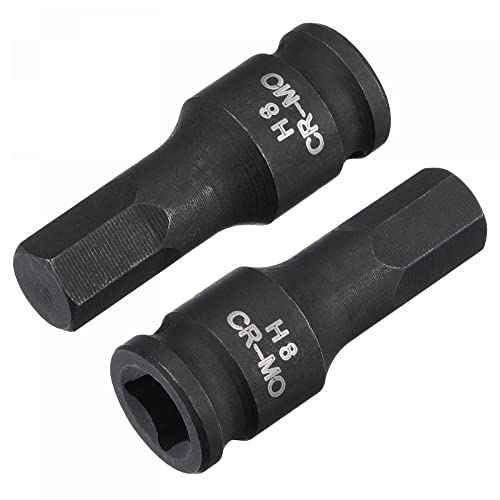 uxcell 8mm Impact Hex Bit Socket, 1/4" Square Drive 35mm Length CR-MO Metric Sizes 2 Pcs