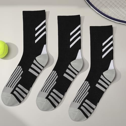 Athletic Compression Crew Socks for Men and Women - 3 Pairs - Black