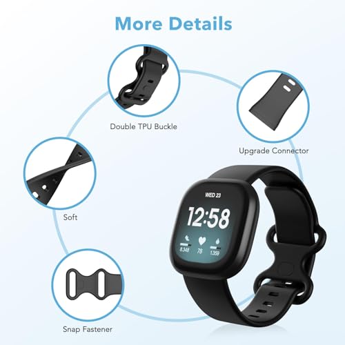 4 Pack Waterproof Fitbit Versa 3/4 & Sense 2 Watch Bands - Large Black, Grey & Navy