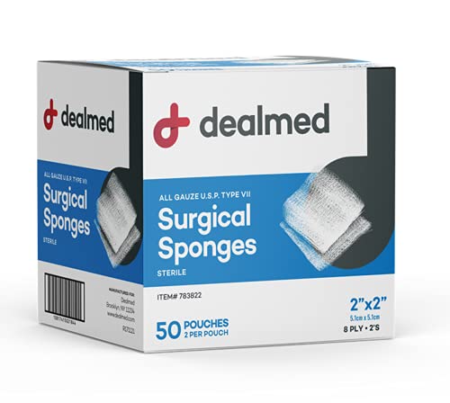 Sterile Gauze Sponges 2" x 2" - 8-Ply Cotton Wound Dressing - 100 Count, 1 Pack