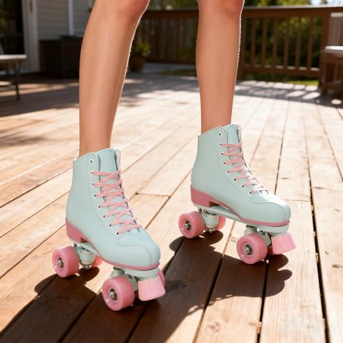 Jessie Pink & Green Light-Up Roller Skates for Women & Girls Size 42/9