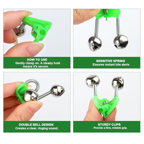 Fishing Bells for Rods - Catfish Bite Alarm Clip On Bells, 12 Pack