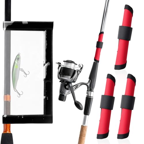 Fishing Hook Covers Set - 4 Red Lure Wraps & 1 Clear Protector