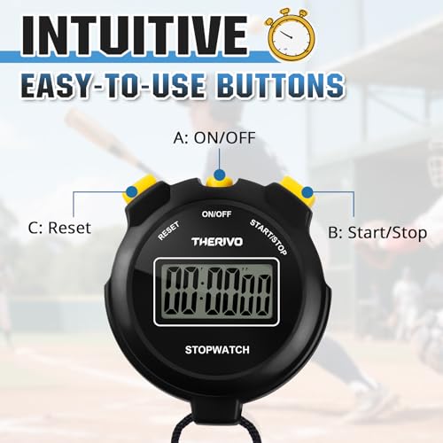 Digital Silent Stopwatch Timer - Easy to Use, Large Display - Black