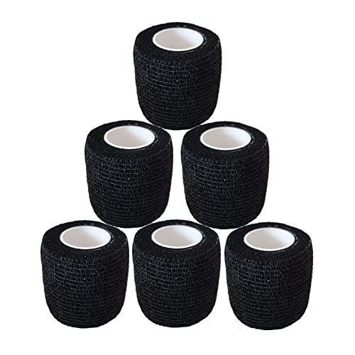 Cohesive Bandage Wrap - 6 Pack Self Adhesive 2 Inch x 5 Yards - Black