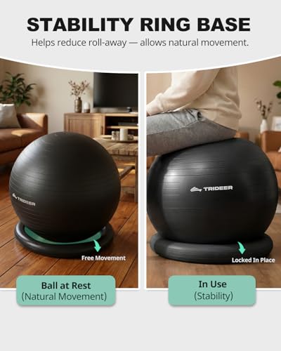 Yoga Ball Chair with Base for Office & Pregnancy - Black L (23-26in)