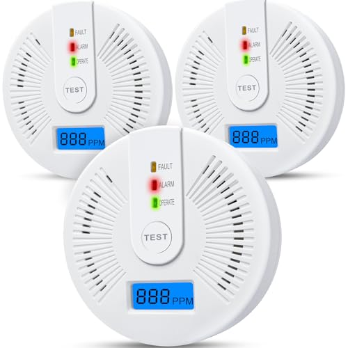 Carbon Monoxide Detectors 3 Packs,CO Alarm Detectors Monitor Battery Operated with LCD Digital Display for House Kitchen Office Hotel Restaurant£¨Batteries NOT Included£©
