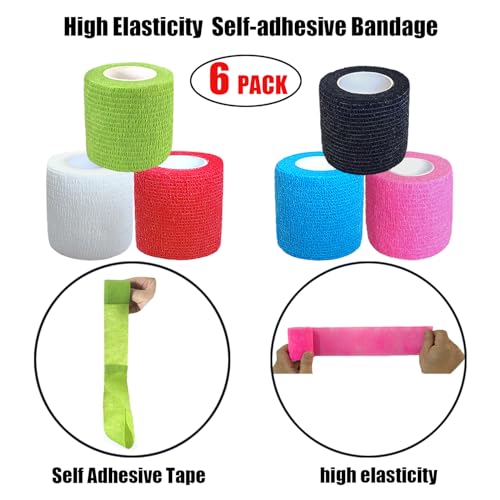 2 Inch Self-Adhesive Bandage Wrap - 6 Pack, 6 Colors