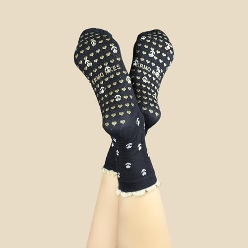 Non-Slip Floral Jacquard Yoga Socks for Women - 3 Pairs, One Size - Black, White, Beige