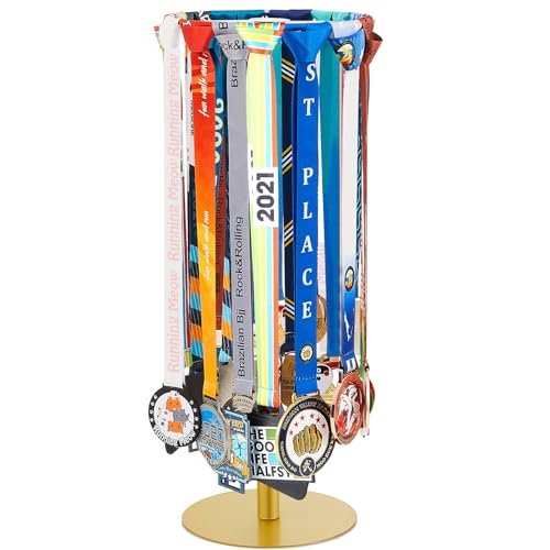 Rotating Medal Display Rack - Adjustable Holder for 20+ Medals - Gold
