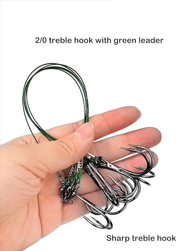 Fishing Treble Hook Rigs with Nylon Coated Leader - Green Leader / 6# (10pcs)