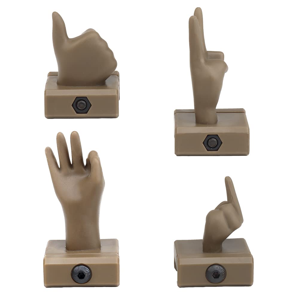 JFFCESTORE Fun Functional Finger Sight Set, V Hand & Middle Finger and Okay & Thumbs Up Sign Fixed Backup Front and Rear Polymer Sight Set, Fit Picatinny （Coyote）