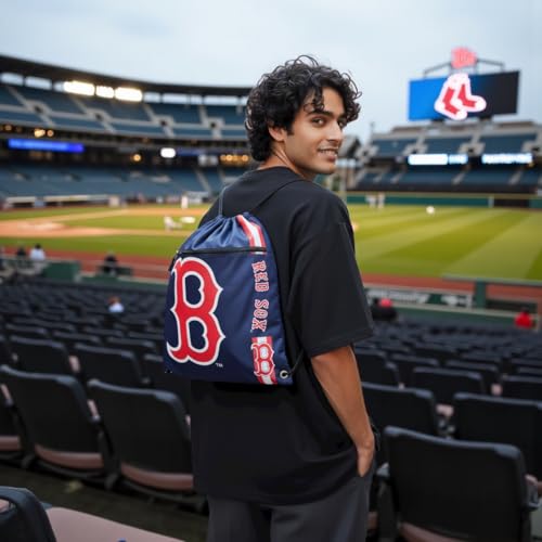Boston Red Sox Drawstring Gym Bag with Zip Pocket - Durable Nylon
